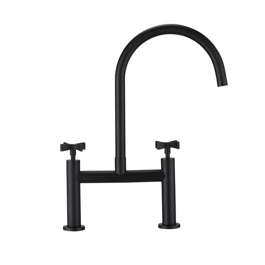 2 Handle Bridge Kitchen Faucet In Stainless Steel