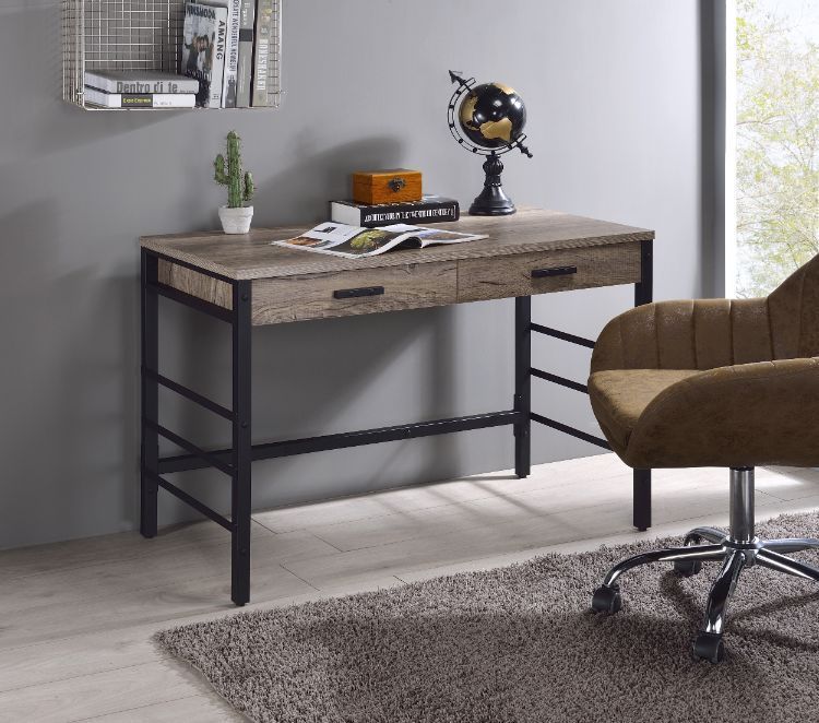 Rustic Industrial Writing Desk with USB Port and Storage Drawers