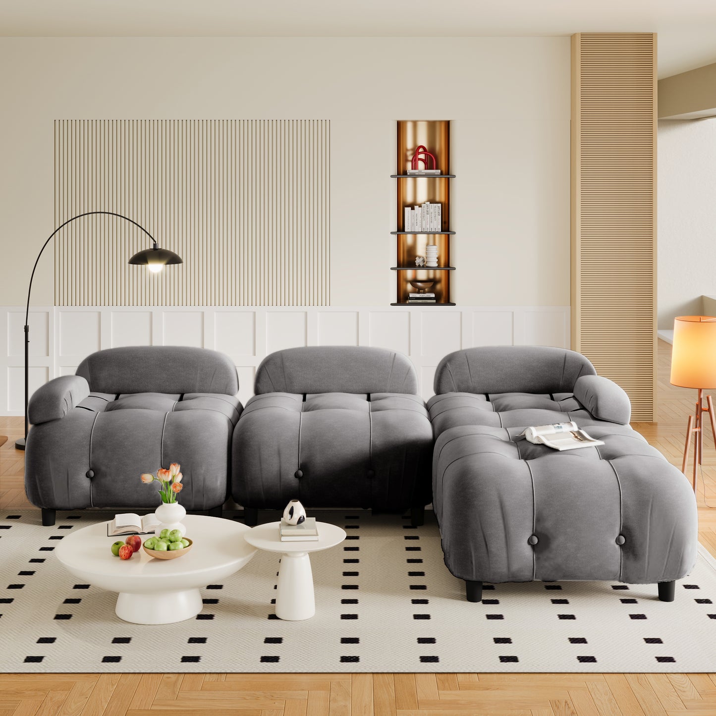 U_STYLE Chenille Fabric Modular Sectional Sofa with Reversible Chaise