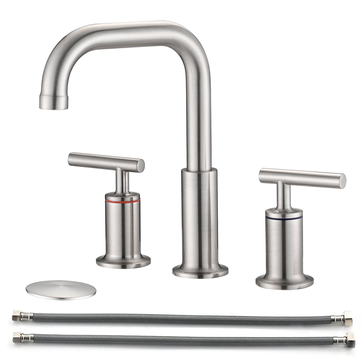 Brushed Nickel Double Handle Bathroom Faucet with Pop Up Drain - 8 in. Widespread