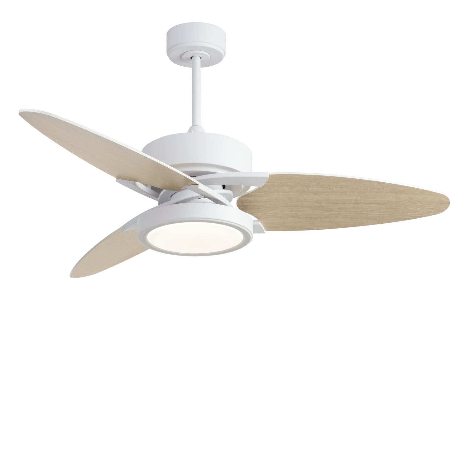 52-Inch Light Wood Ceiling Fan with Remote Control and LED Lighting