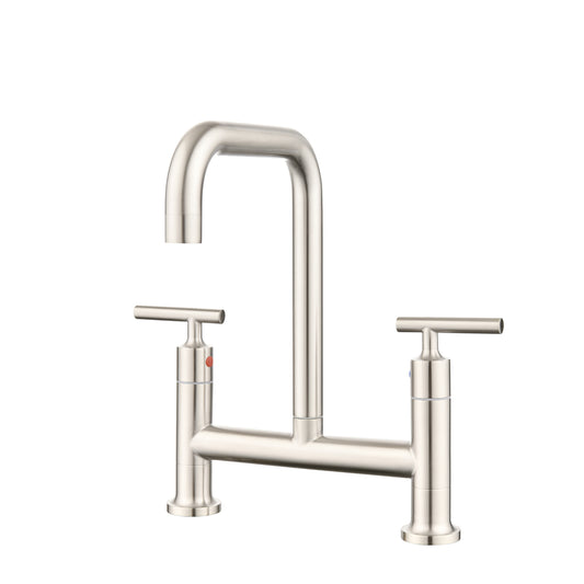 Double Handle Bridge Kitchen Faucet In Stainless Steel