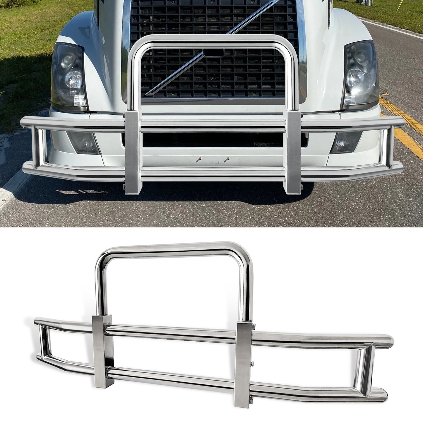 Volvo VN/VNL 2004-2017 Stainless Steel Deer Guard with Brackets