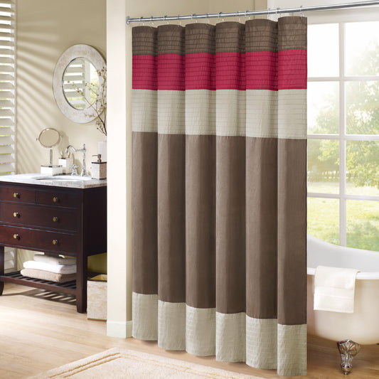 Elegant Crimson Faux Silk Shower Curtain with Pintuck Accents