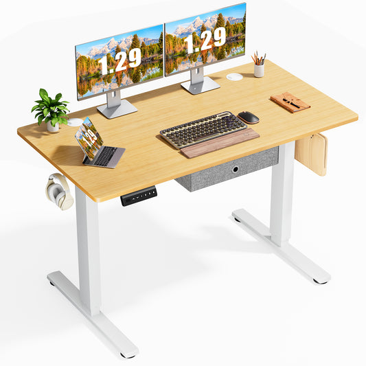 Electric Standing Desk with Drawer - Spacious 48 x 24 Inches Natural Height Adjustable