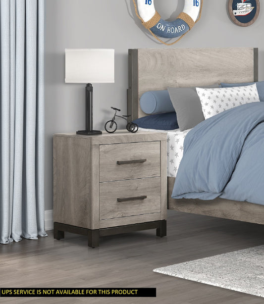 Attractive Gray Finish 1pc Nightstand of 2x Drawers Metal Bar Hardware Premium Melamine Board Wooden Bedroom Furniture