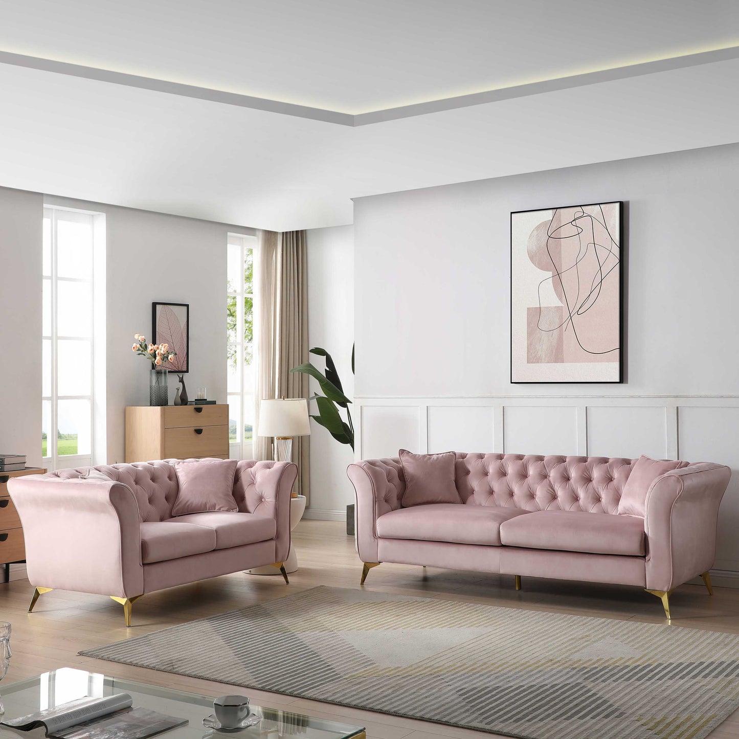 Chesterfield sofa ,Stanford sofa ,  high quality Chesterfield sofa ,pink color , tufted and wrinkled fabric  sofa;contemporary Stanford sofa ; tufted sofa with scroll  arm and scroll back.loveseater