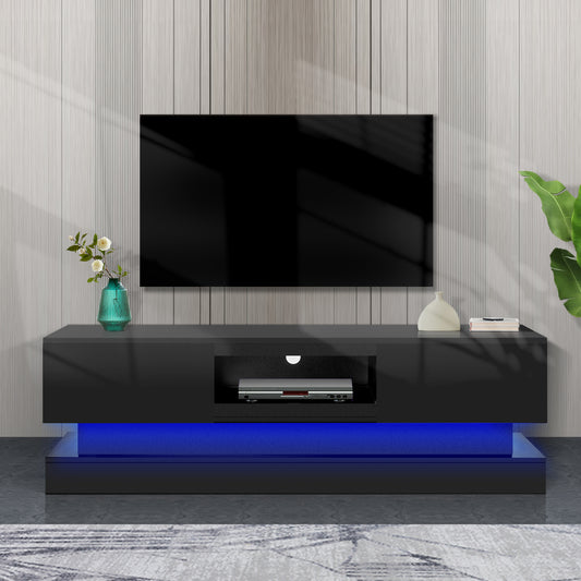 Modern 63-Inch Black TV Stand with LED Lights and Storage Options