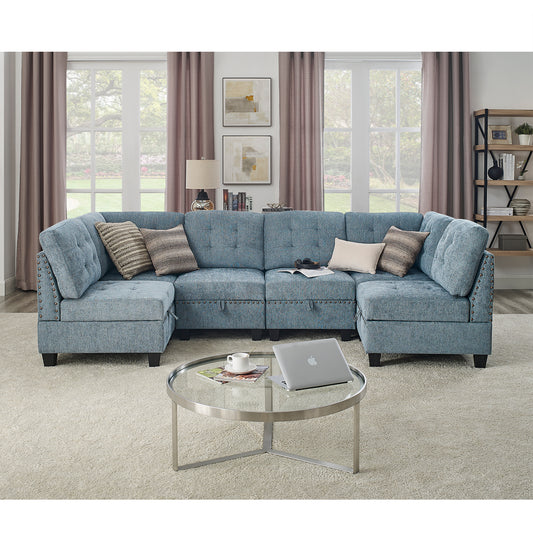 Navy Chenille U Shape Modular Sectional Sofa with DIY Combination