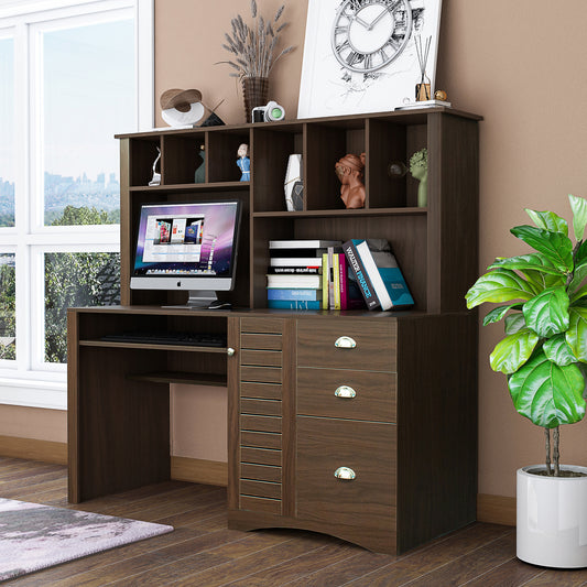 Elegant Walnut Home Office Desk with Hutch and Spacious Storage Capability