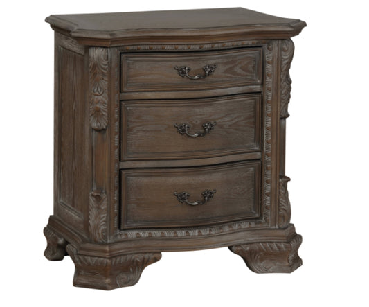 Traditional Nightstand End Table with Three Storage Drawers Grey Decorative Drawer Pulls 1pc Solid Wood Wooden Furniture