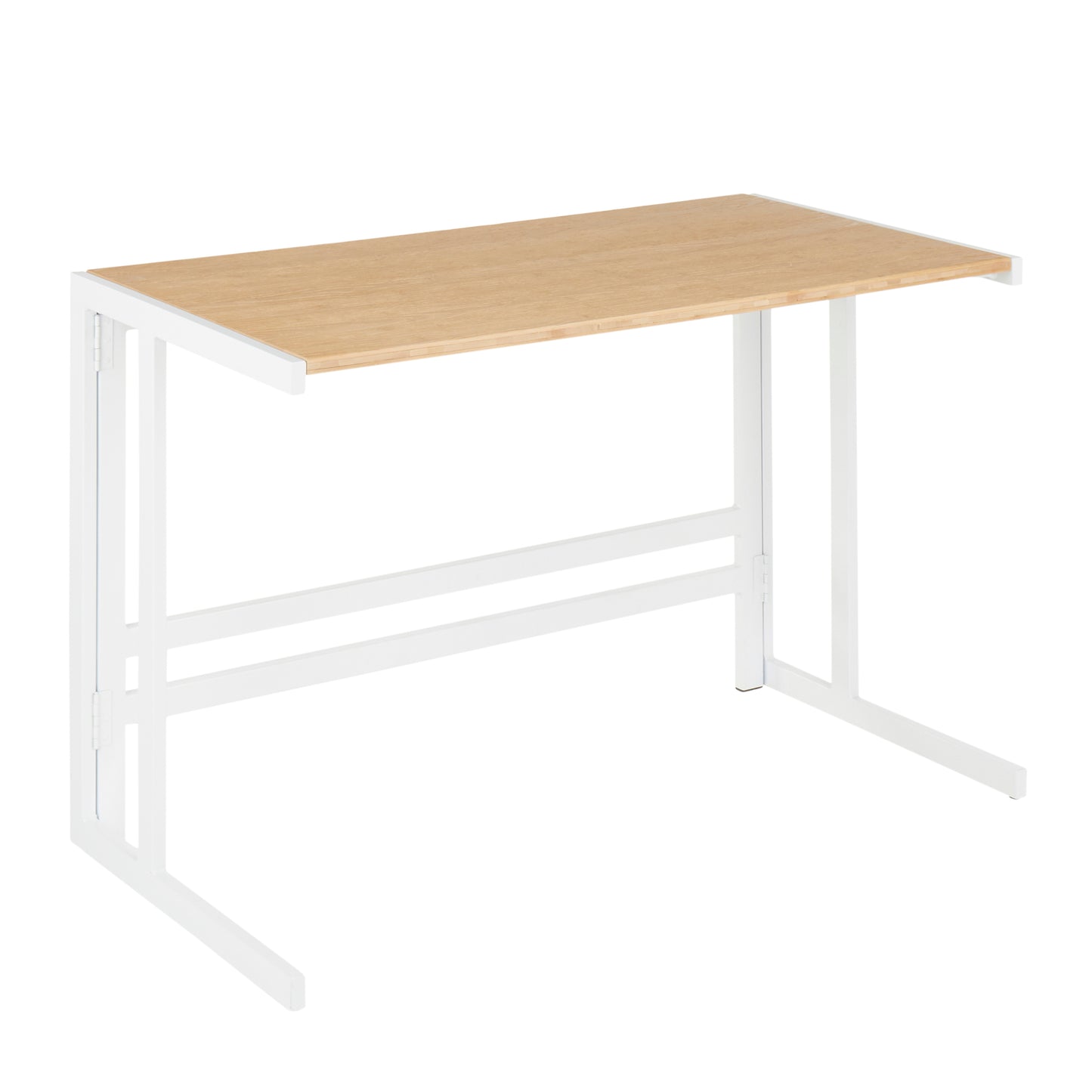 Roman Industrial Office Desk with White Metal Frame and Natural Bamboo Wood Top - Stylish and Functional Industrial Desk