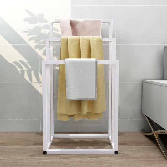 3-Tier White Metal Towel Stand with Sleek Chrome Finish