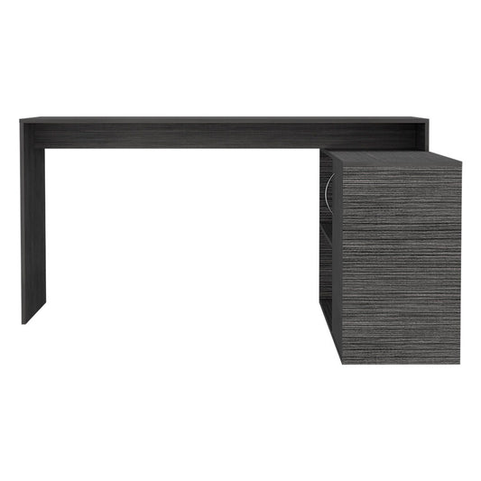 Sleek L-Shaped Desk with Ample Storage in Smokey Oak Color