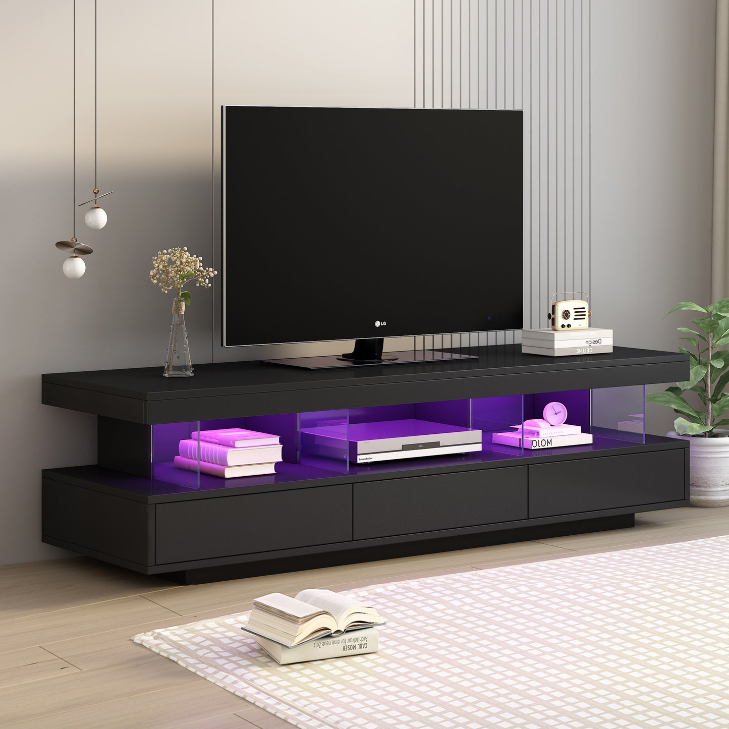 Sleek LED TV Stand with 16 Color Options and Abundant Storage for 70 TVs