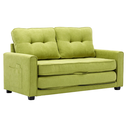 Loveseat Sofa with Pull-Out Bed, Green Chenille Upholstery