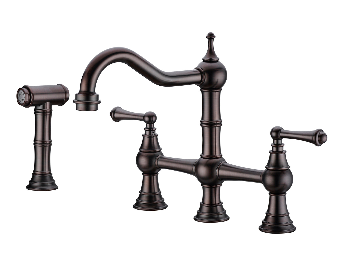 Solid Brass Kitchen Sink Faucet Titanium Bridge Kitchen Faucet with Side Spray Sprayer and Metal Handle Side Spray for Easy Installation and Smooth Water Flow (Color : Brown Bronze) Bridge Kitchen Fau