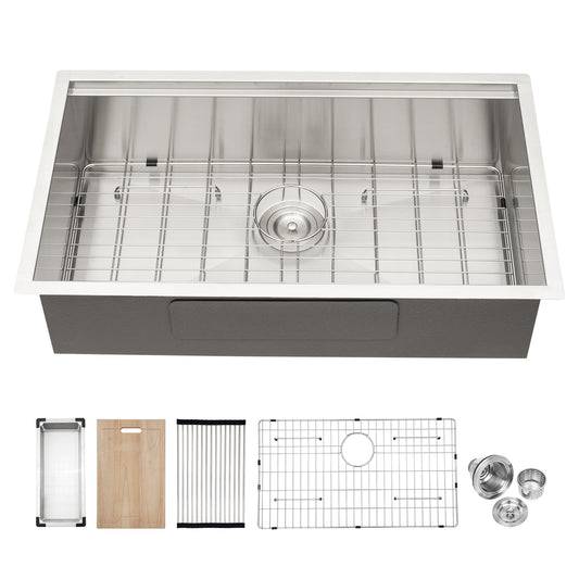 33-Inch Stainless Steel Undermount Kitchen Sink with Built-In Workspace