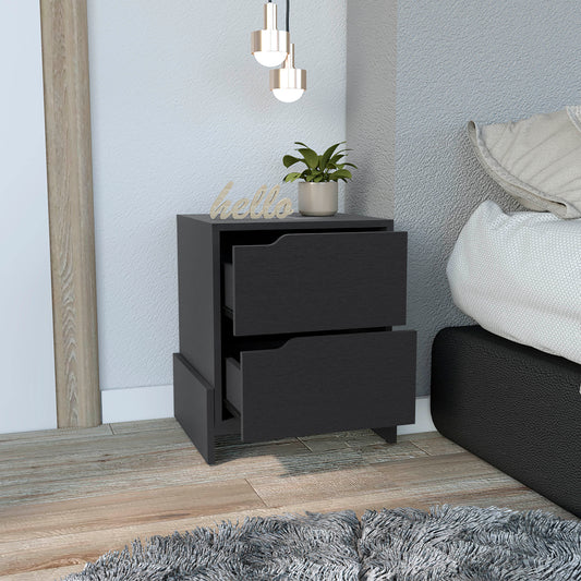 Nightstand Brookland, Bedside Table with Double Drawers and Sturdy Base, Black Wengue Finish