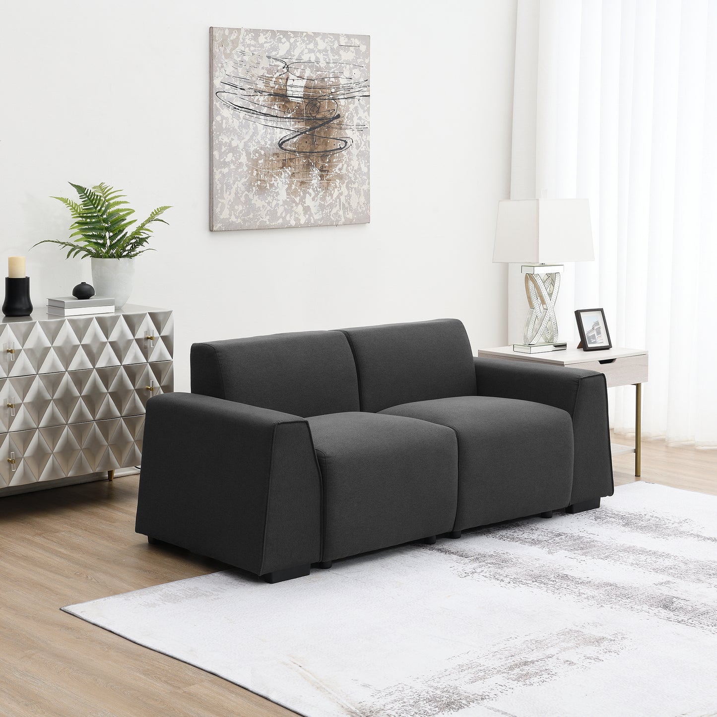 Contemporary 71*35.5 Linen Fabric Sofa with Wide Armrests