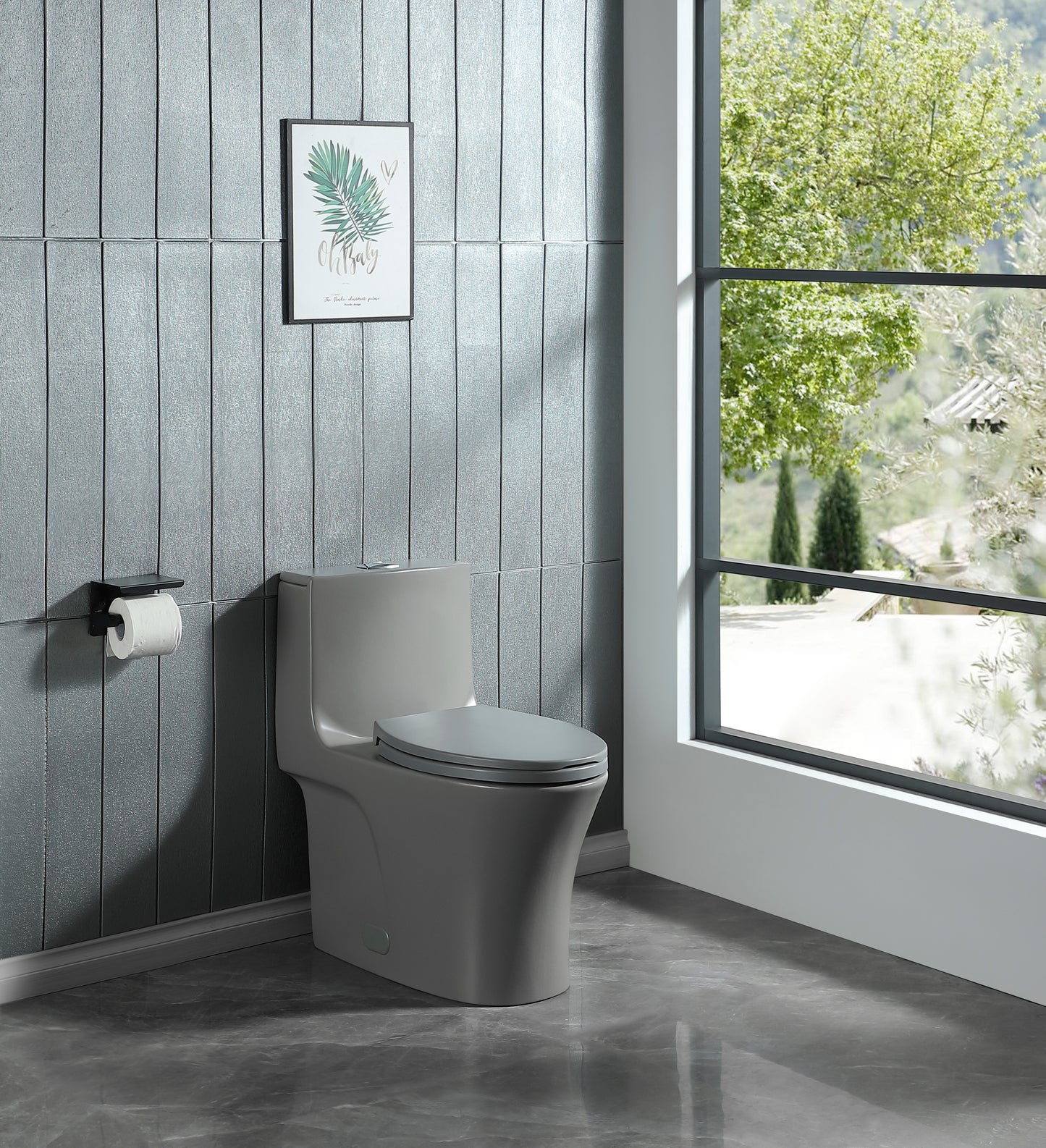 15 1/8 Inch 1.1/1.6 GPF Dual Flush 1-Piece Elongated Toilet with Soft-Close Seat - Light Grey 23T02-LG