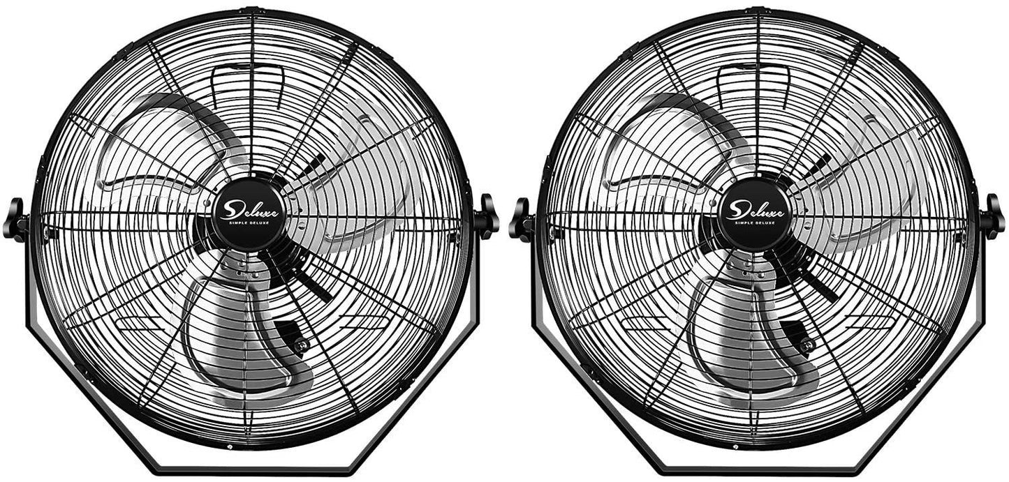 Simple Deluxe 18 Inch Industrial Wall Mount Fan, 3 Speed Commercial Ventilation Metal Fan for Warehouse, Greenhouse, Workshop, Patio, Factory and Basement - High Velocity, Black，2pack