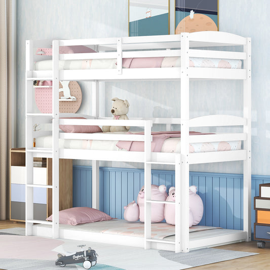 White Triple Bunk Bed with Three Twin Beds