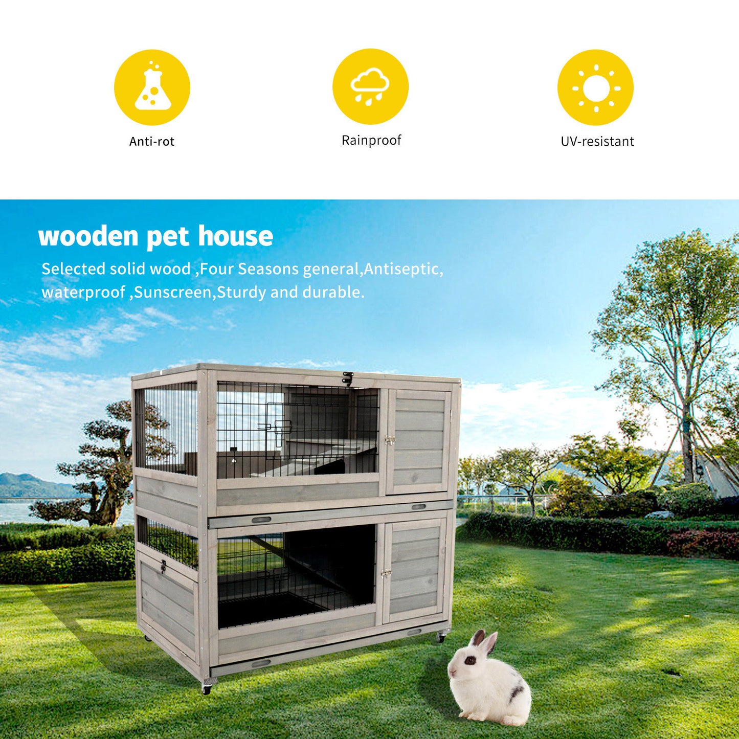 Wooden Rabbit cage Indoor outdoor double layer luxury guinea pig  cage   hamster  High-end paint mesh