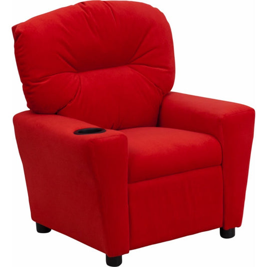 Contemporary Red Microfiber Kids Recliner with Cup Holder