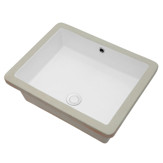 20"x15.5" White Ceramic Rectangular Undermount Bathroom Sink with Overflow