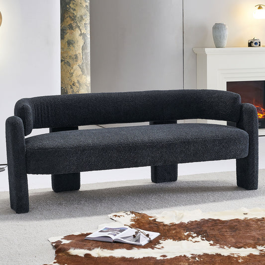 75.59 Wide Dark Grey Upholstered Modern Sofa with Boucle Fabric