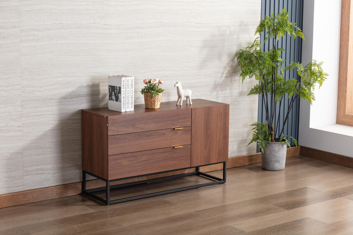 Walnut Brown Wood TV Stand with Drawer and Cabinet Storage