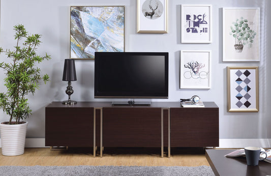 Elegant Dark Walnut TV Stand with Nickel Accents by Cattoes