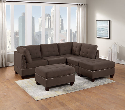 Black Coffee Linen Modular Sectional Living Room Set