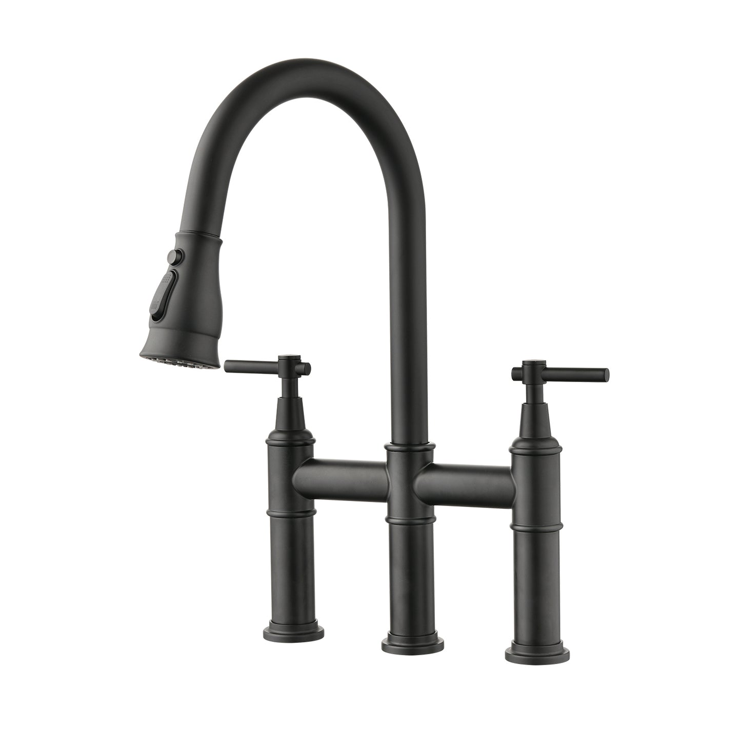 Double Handle Bridge Kitchen Faucet With Pull-Down Spray Head