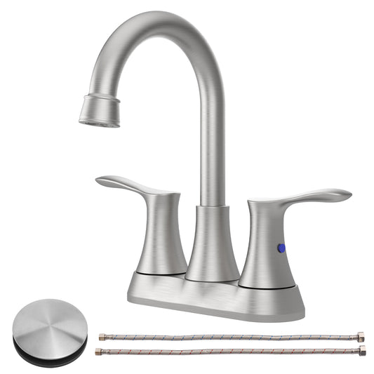 Centerset Brushed Nickel Bathroom Faucet with 2-Handle Design