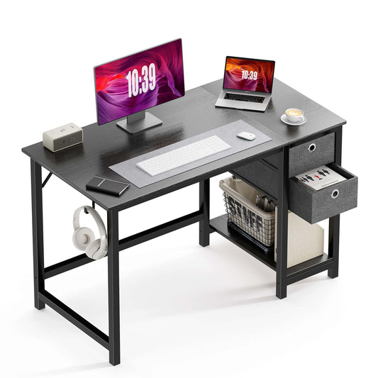 Modern Black Wood Home Office Desk with Spacious Storage