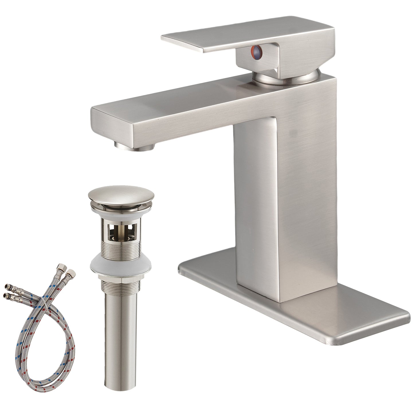 Elegant Brushed Nickel Bathroom Faucet with Single Handle and Pop-up Drain