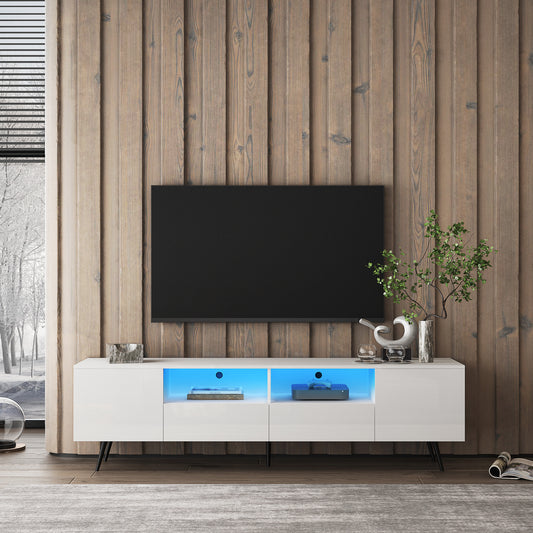 White TV Stand with LED Lights and Remote Control - Stylish Modern Design for TVs 50-75 inches