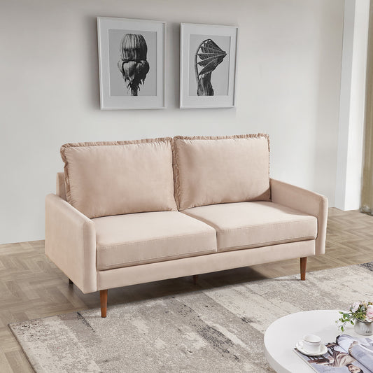 69 Inches Beige Velvet Upholstered 3-Seater Sofa with Modern Craftsmanship