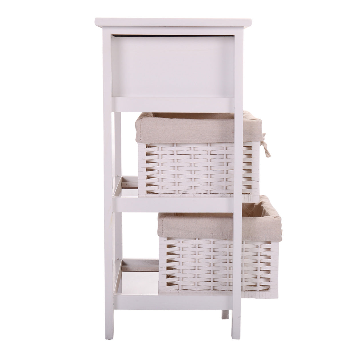 One Drawer Nightstand with Two Removable Baskets, Storage Bedside Table, Modern End Table with Tall Legs, Indoors, White