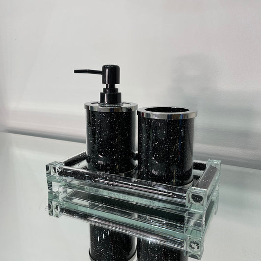 Ambrose Luxe Glass Bathroom Set with Soap Dispenser and Toothbrush Holder