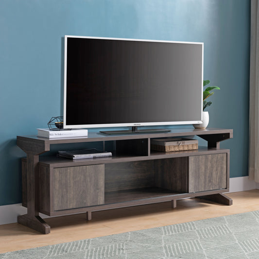 Walnut TV Stand with Sliding Doors and Storage Space