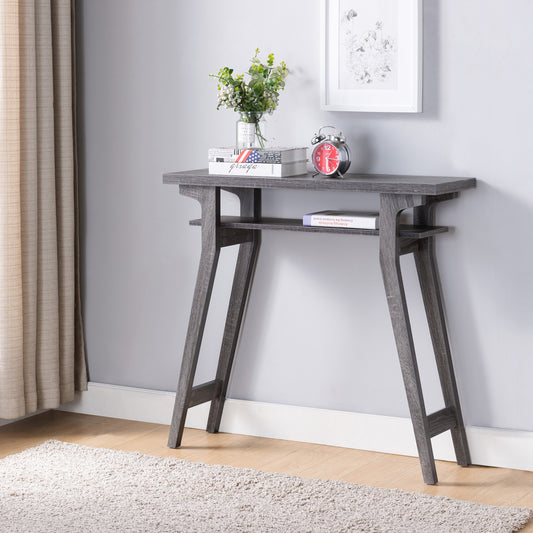 Grey Distressed Console Table with Dual-tier Shelving Unit