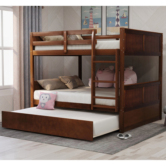 Versatile Full-Size Bunk Bed with Trundle in Walnut