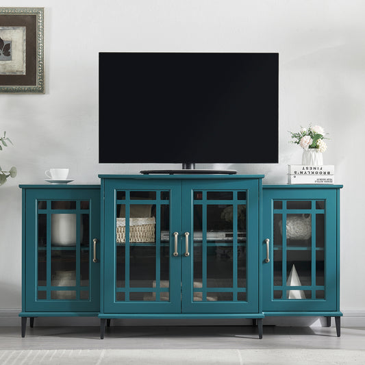 Teal Blue Geometric TV Stand and Buffet Cabinet