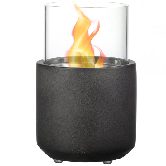 Mini Concrete Ethanol Fire Bowl with Lid, Dark Grey Tabletop Fireplace