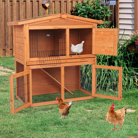 Rabbit Hutch Bunny Cage Indoor Outdoor 40" Chicken Coop Guinea Pig Cage 2 Story Rabbit House with Pull Out Tray Waterproof Roof, Pet House for Small Animals