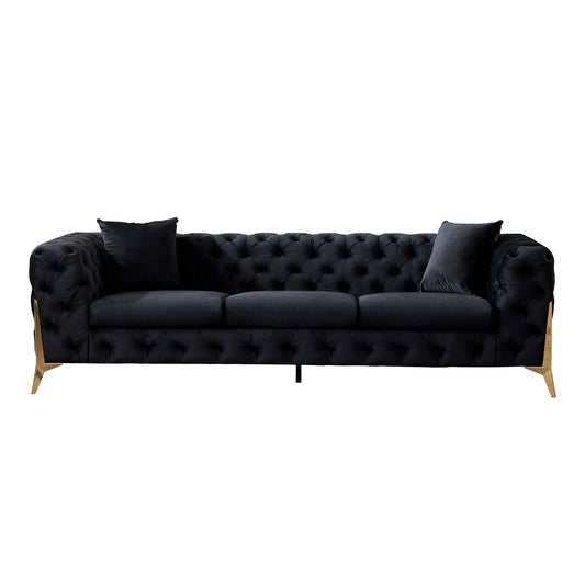 Black Elegant Velvet Living Room 3-Seater Sofa, Upholstered Sofa