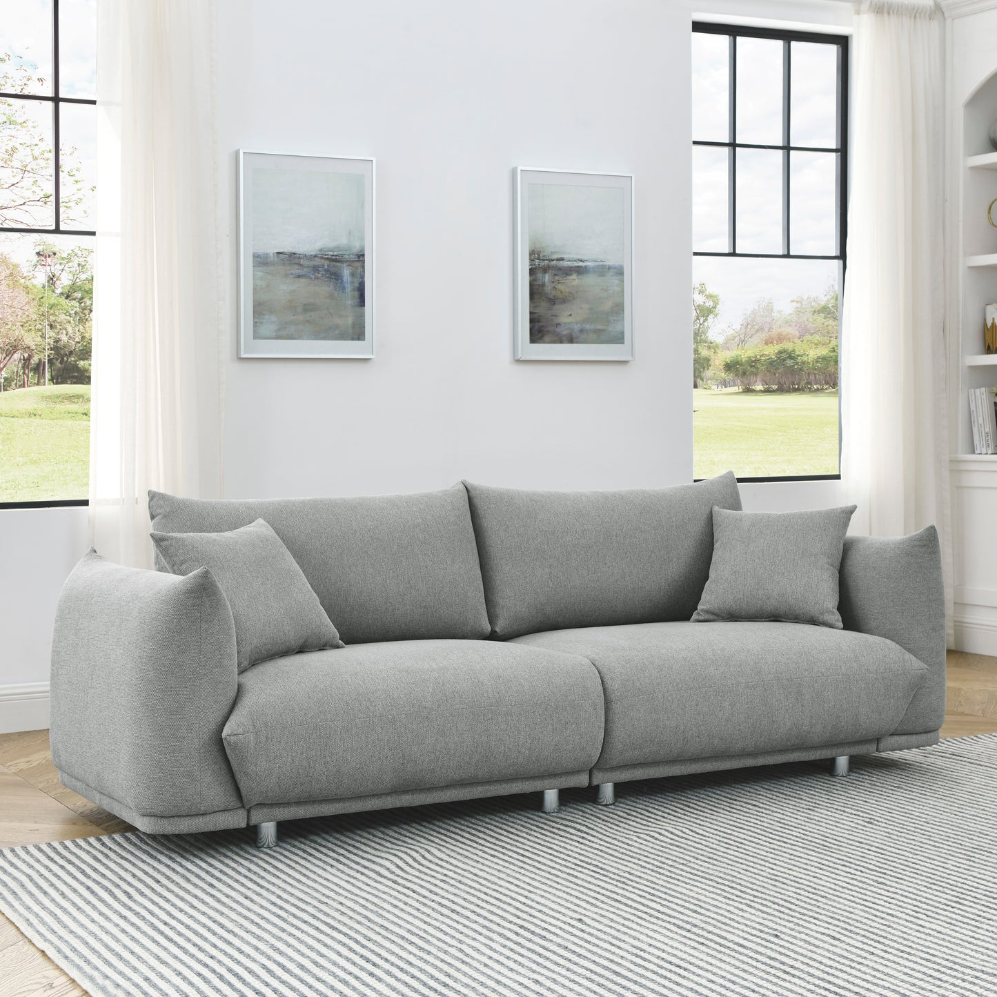 Modern Couch for Living Room Sofa,Solid Wood Frame and Stable Metal Legs, 2 Pillows, Sofa Furniture for Apartment